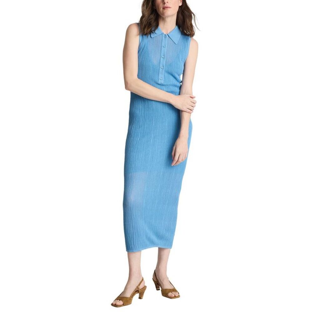 Kenneth Cole Womens  Variegated Rib Sleeveless Polo Dress, Blue